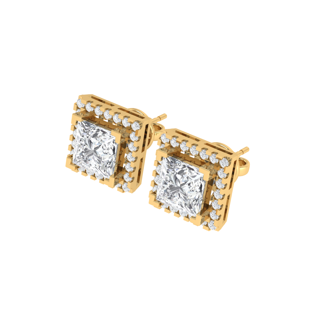 yellow gold plated sterling silver princess shape cubic-zirconia stud earrings