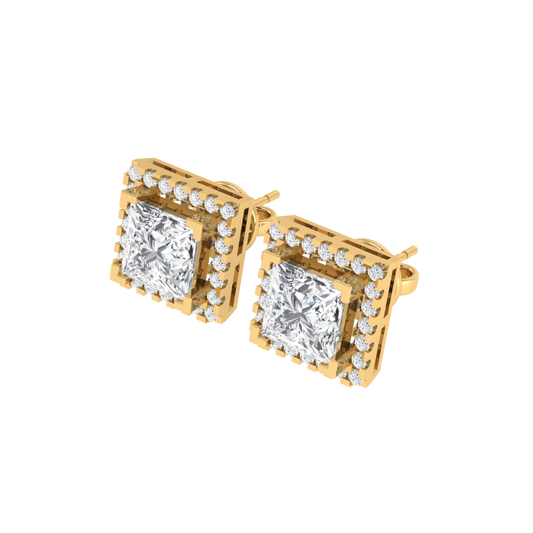 yellow gold plated sterling silver princess shape cubic-zirconia stud earrings