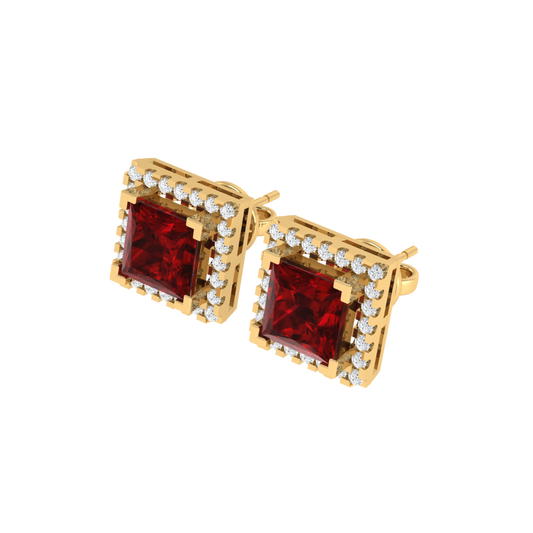 yellow gold plated sterling silver princess shape ruby stud earrings