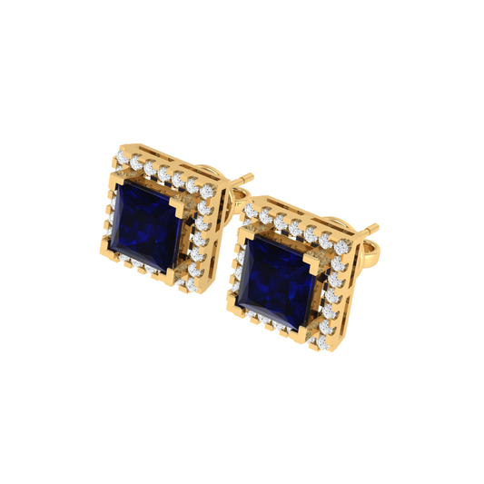 yellow gold plated sterling silver princess shape sapphire stud earrings