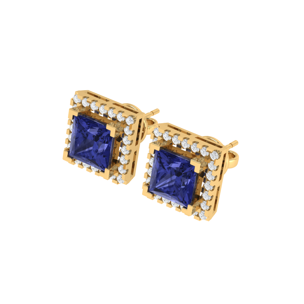 yellow gold plated sterling silver princess shape tanzanite stud earrings