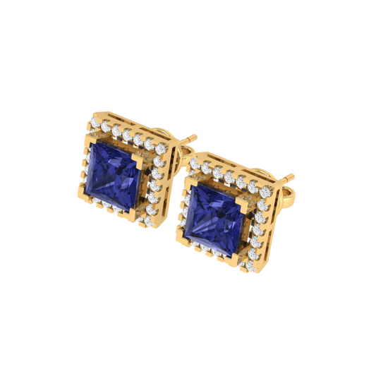 yellow gold plated sterling silver princess shape tanzanite stud earrings