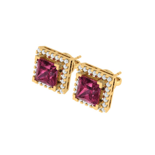 yellow gold plated sterling silver princess shape tourmaline stud earrings