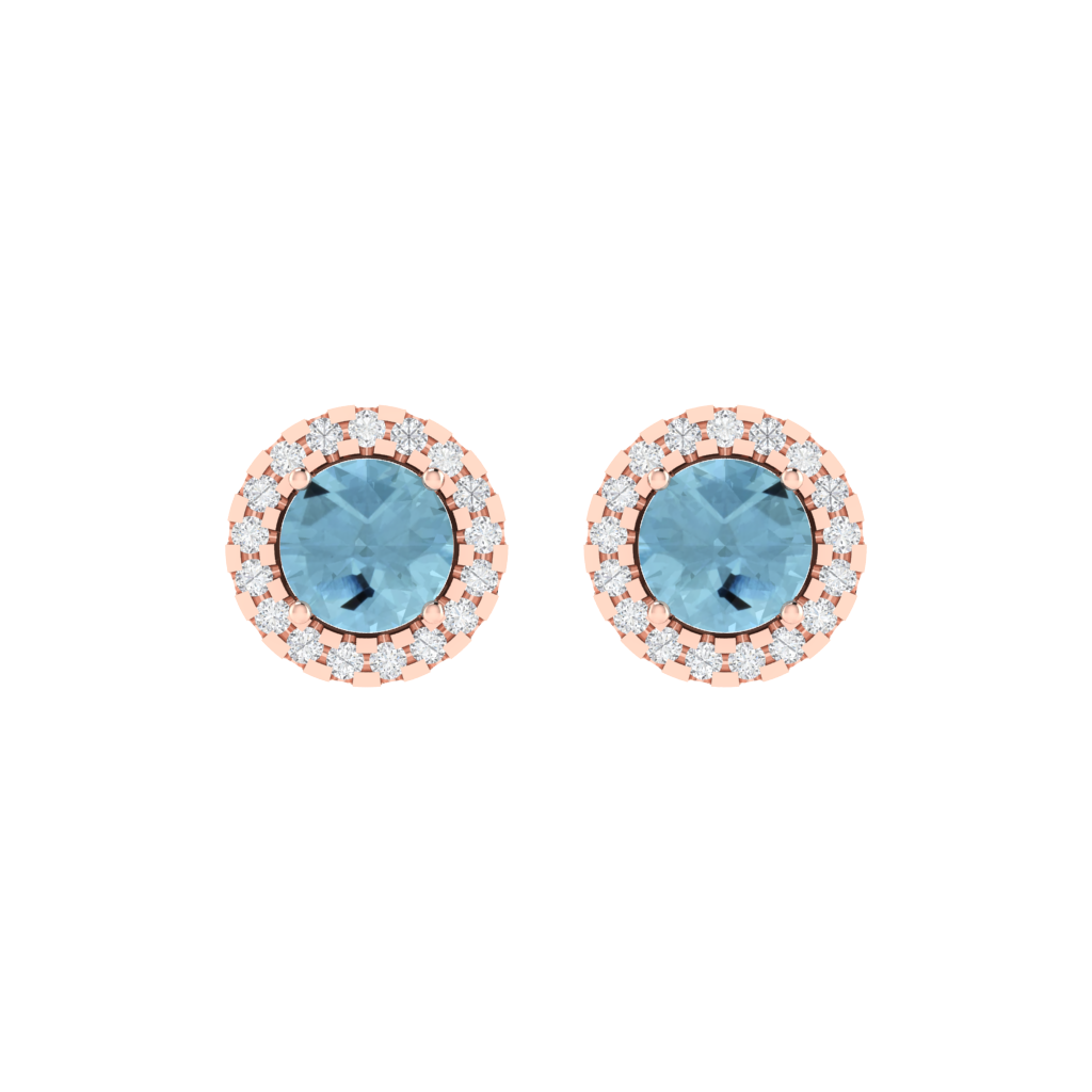 white gold plated sterling silver round shape aquamarine stud earrings