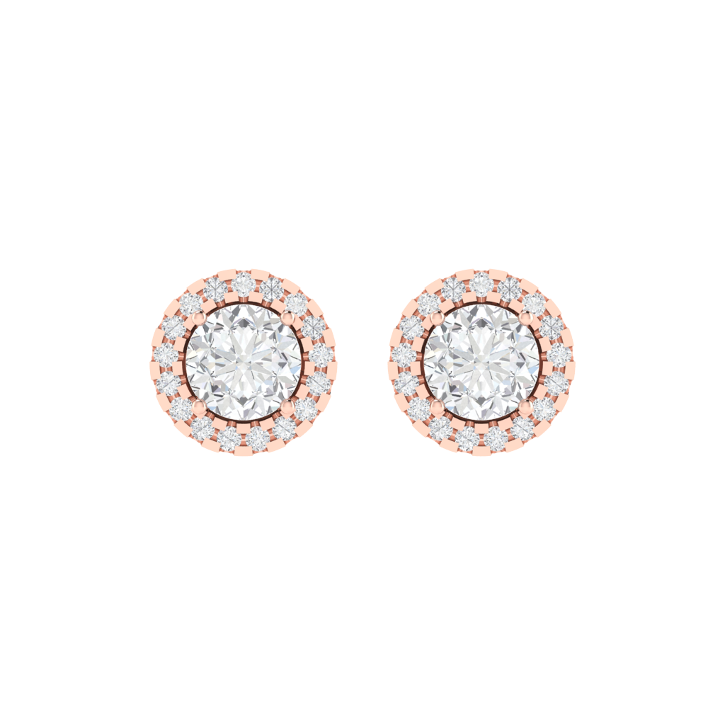 rose gold plated sterling silver round shape cubic-zirconia stud earrings