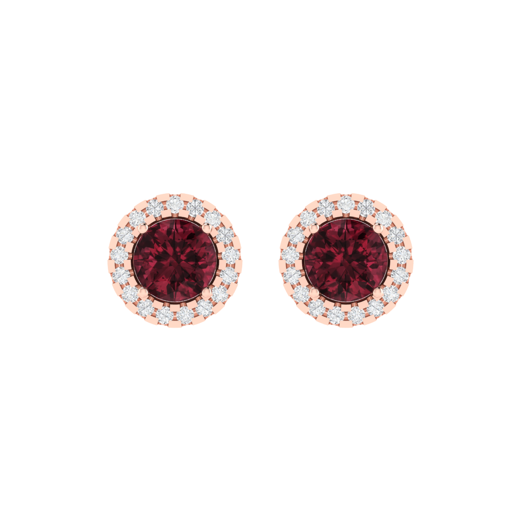 rose gold plated sterling silver round shape garnet stud earrings