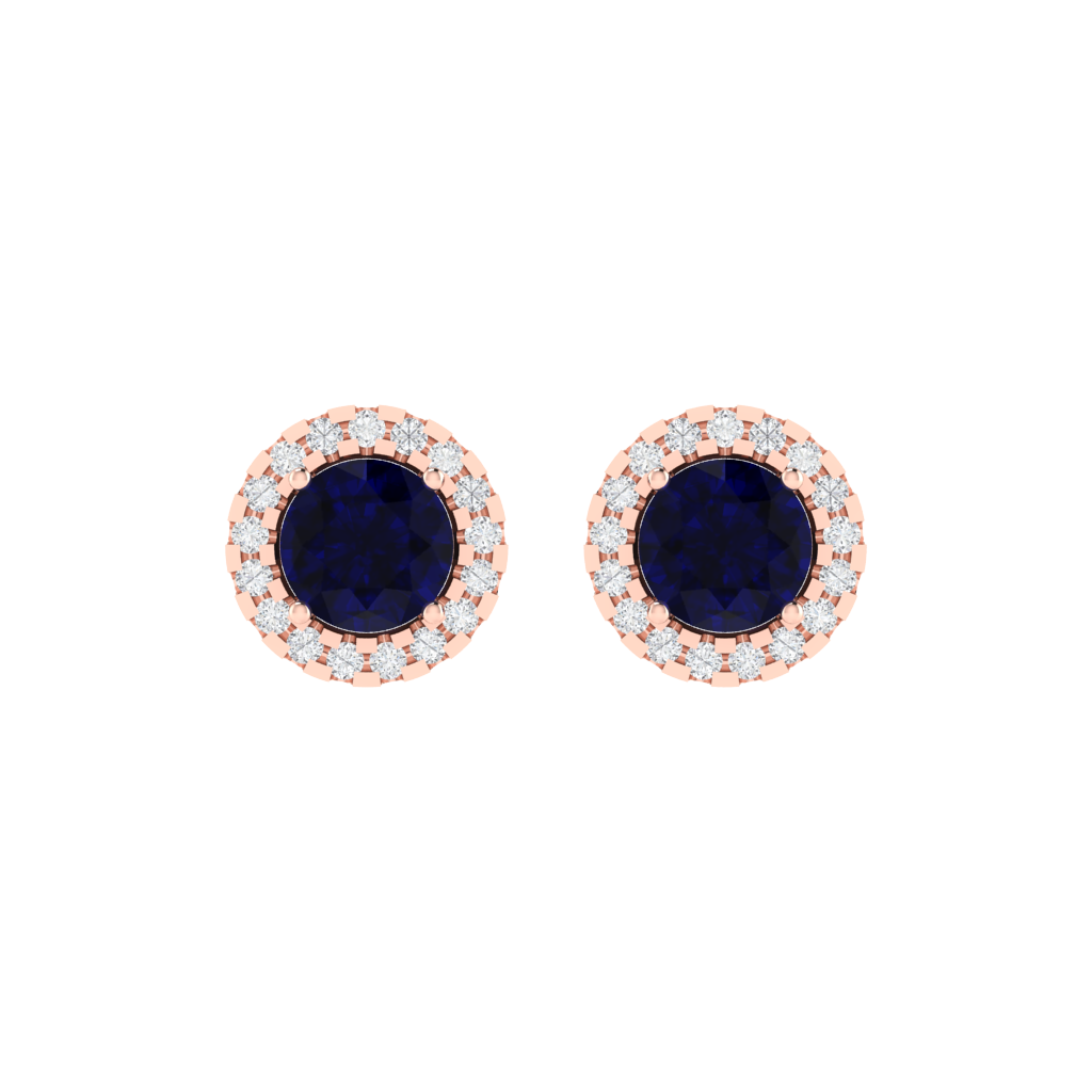 rose gold plated sterling silver round shape sapphire stud earrings