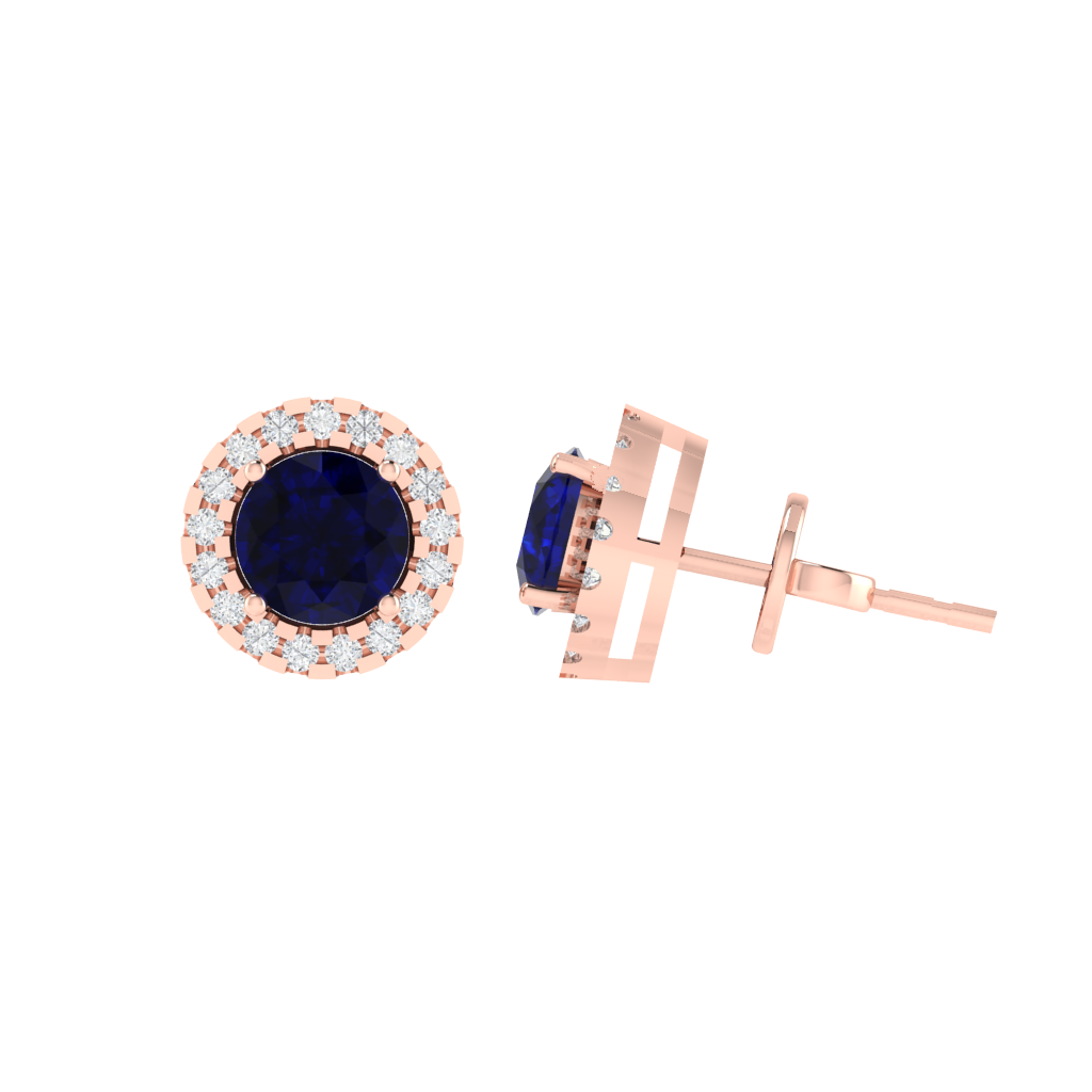 rose gold plated sterling silver round shape sapphire stud earrings