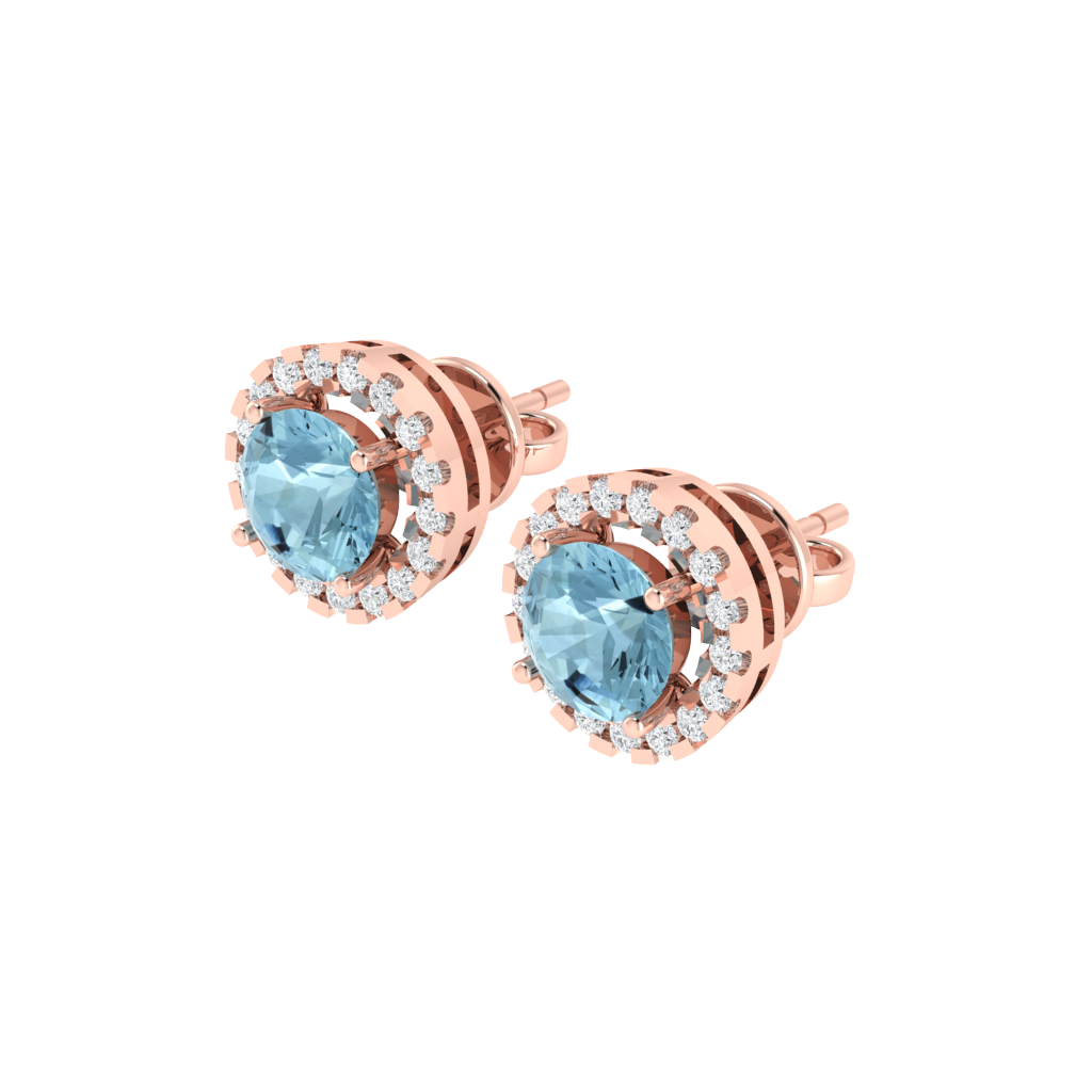 white gold plated sterling silver round shape aquamarine stud earrings