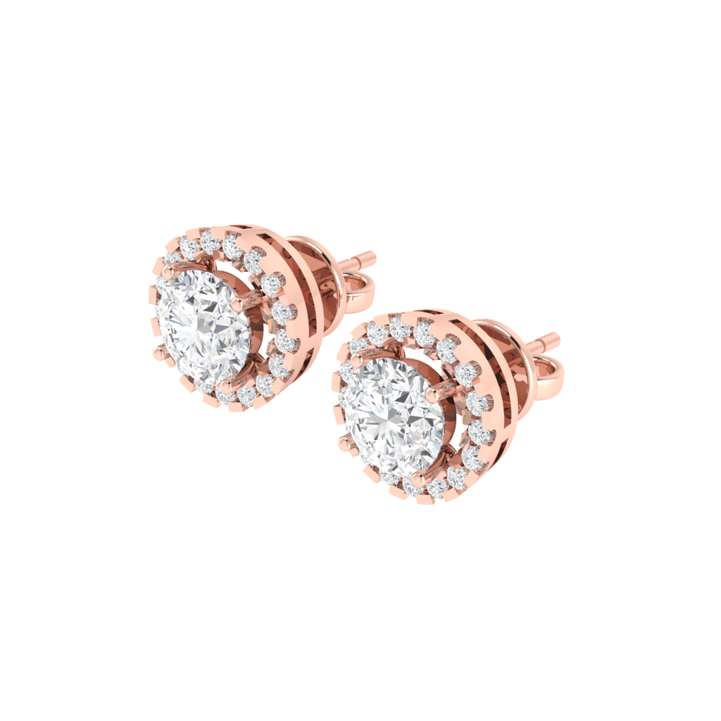 rose gold plated sterling silver round shape cubic-zirconia stud earrings