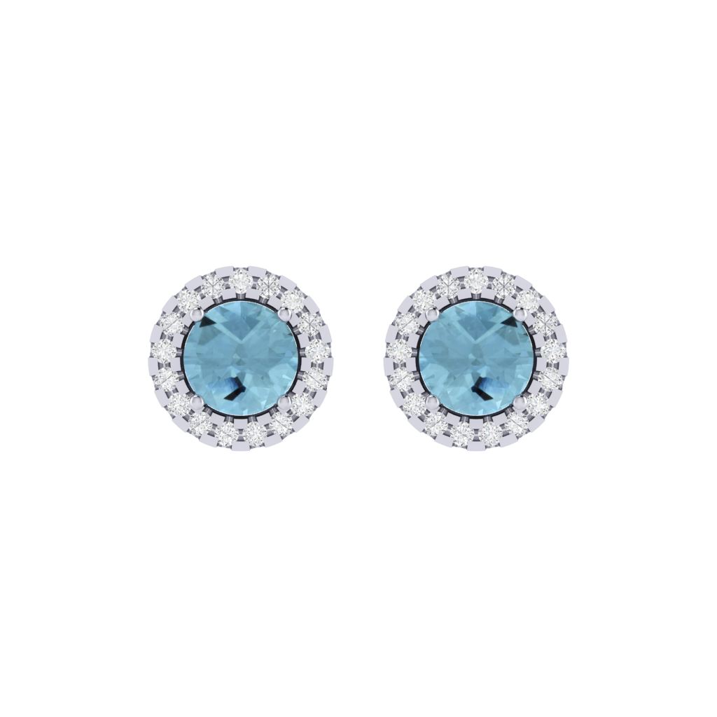 rose gold plated sterling silver round shape aquamarine stud earrings