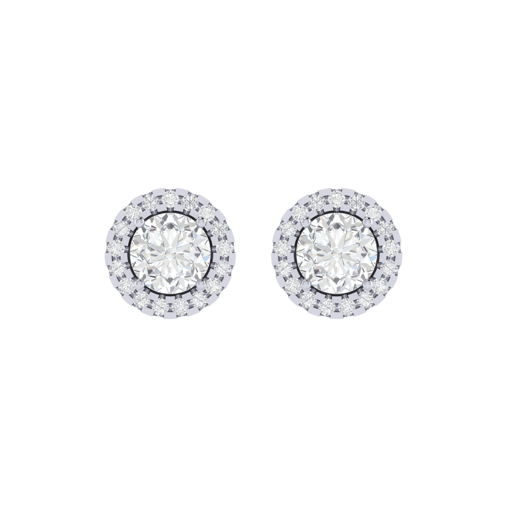 white gold plated sterling silver round shape cubic-zirconia stud earrings