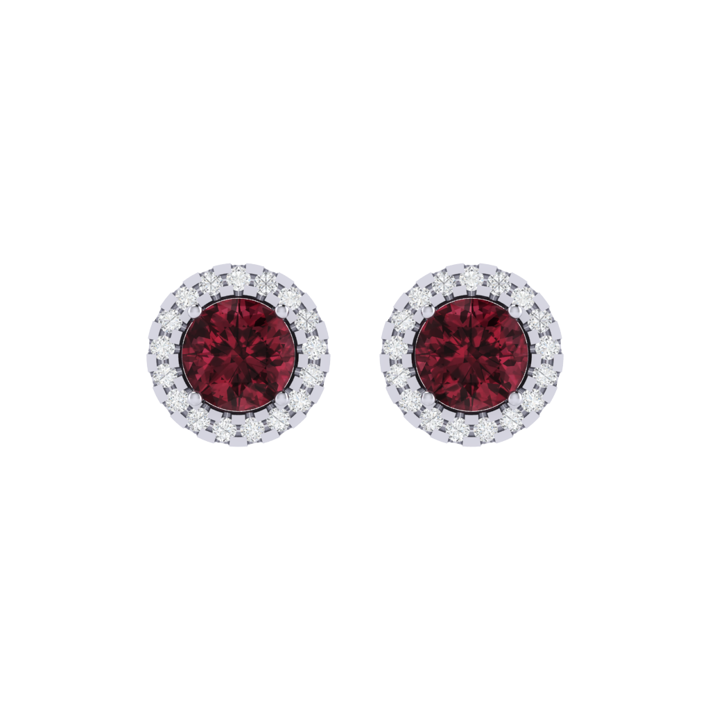 white gold plated sterling silver round shape garnet stud earrings