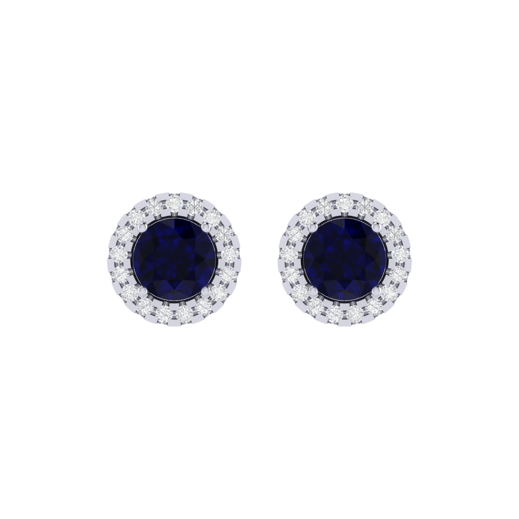 white gold plated sterling silver round shape sapphire stud earrings