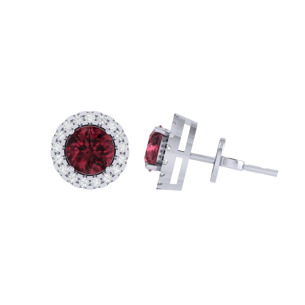 white gold plated sterling silver round shape garnet stud earrings