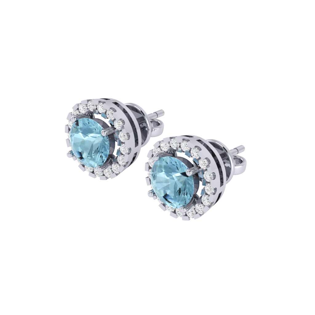 rose gold plated sterling silver round shape aquamarine stud earrings