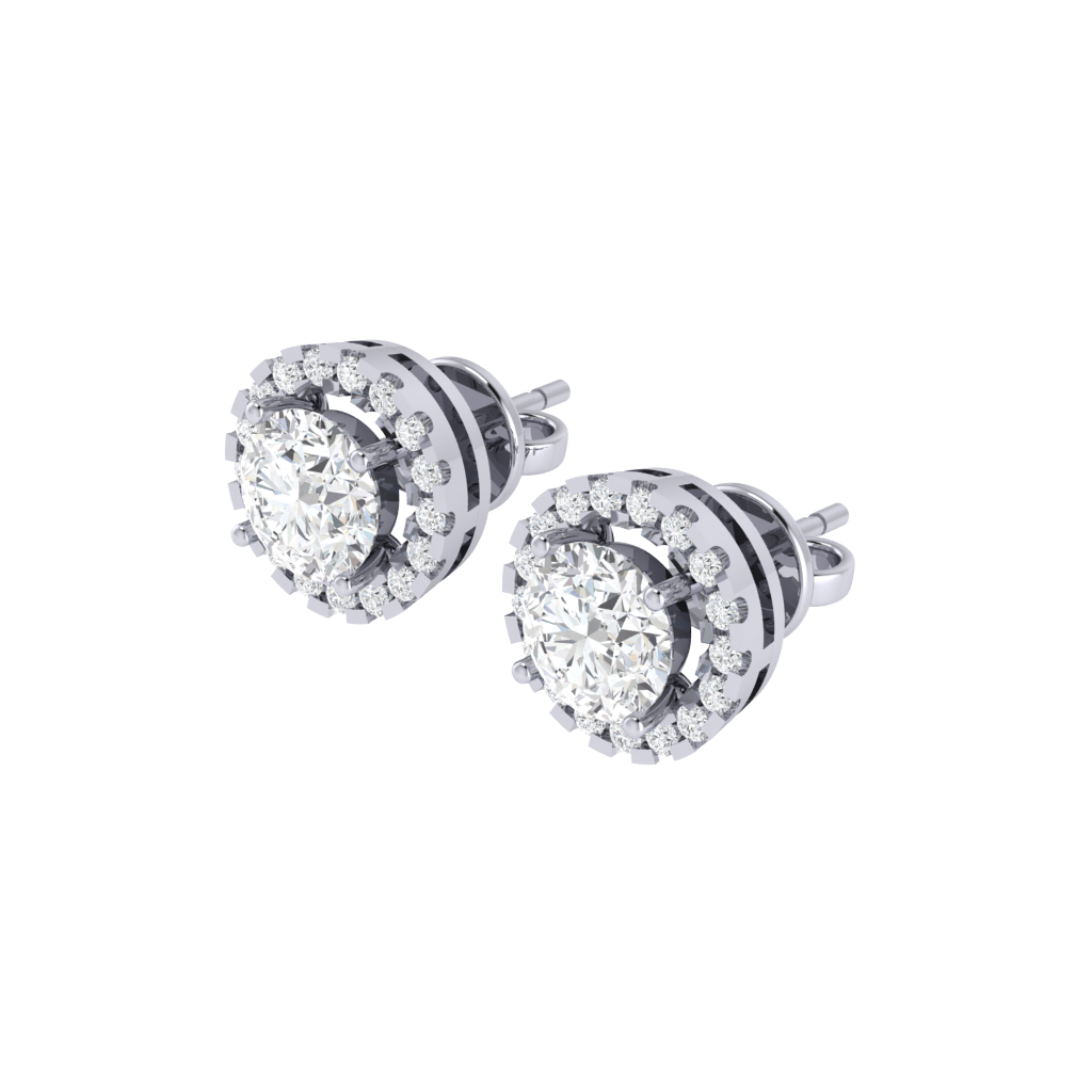 white gold plated sterling silver round shape cubic-zirconia stud earrings