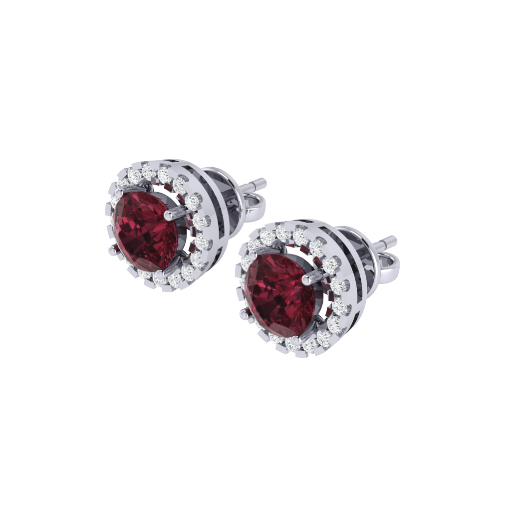 white gold plated sterling silver round shape garnet stud earrings