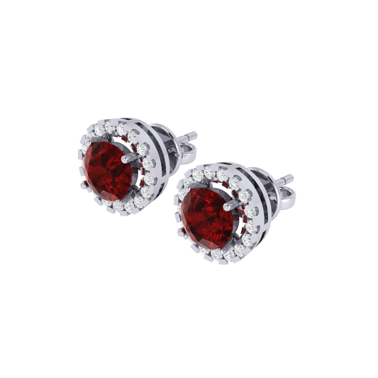 white gold plated sterling silver round shape ruby stud earrings