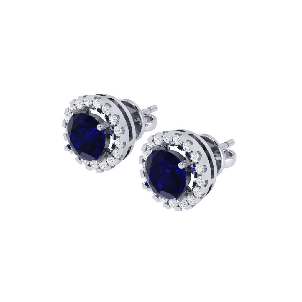 white gold plated sterling silver round shape sapphire stud earrings