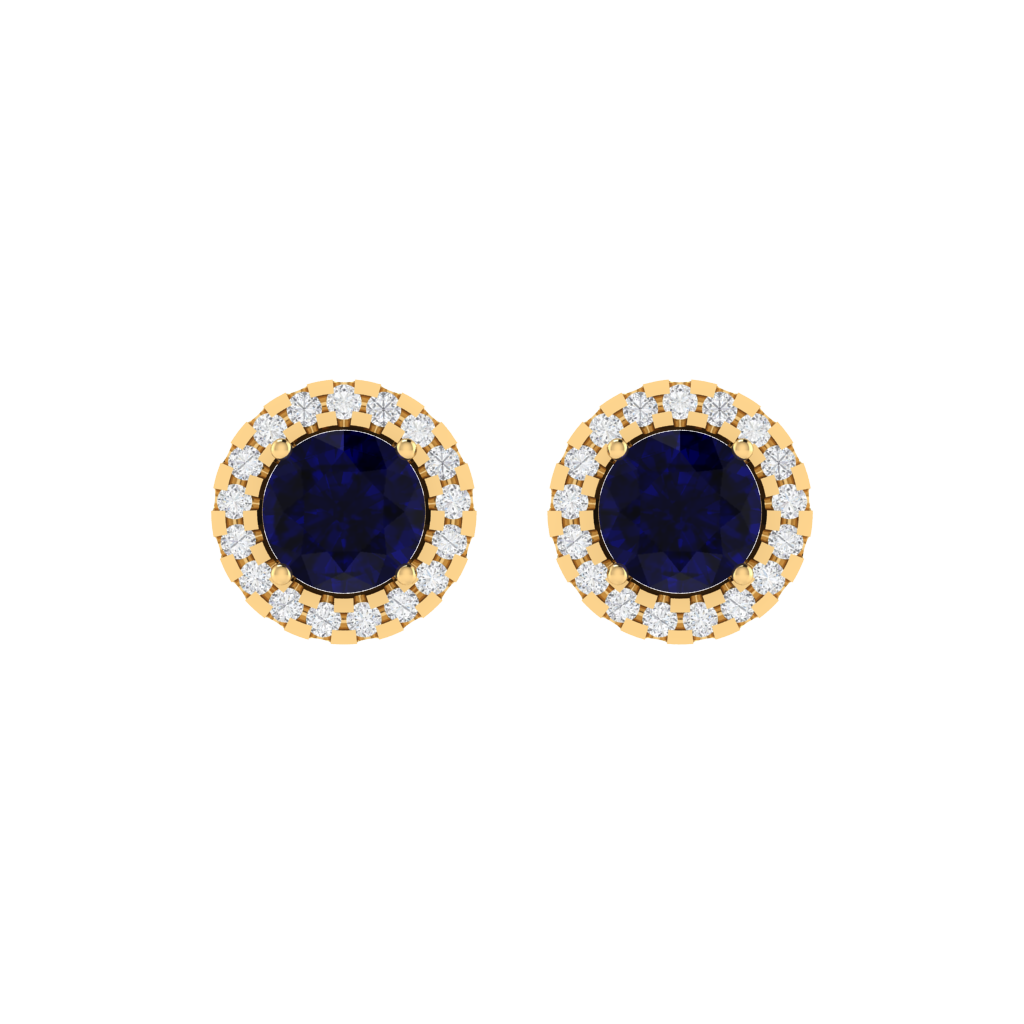 yellow gold plated sterling silver round shape sapphire stud earrings