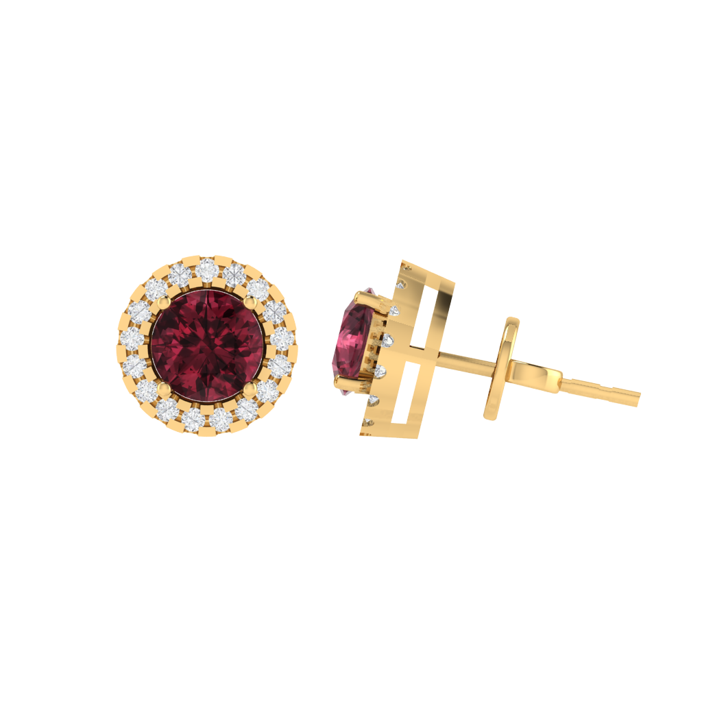 yellow gold plated sterling silver round shape garnet stud earrings