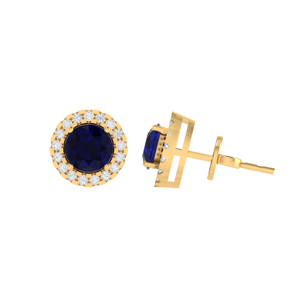 yellow gold plated sterling silver round shape sapphire stud earrings