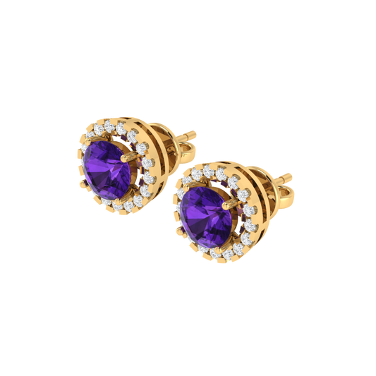 yellow gold plated sterling silver round shape amethyst stud earrings
