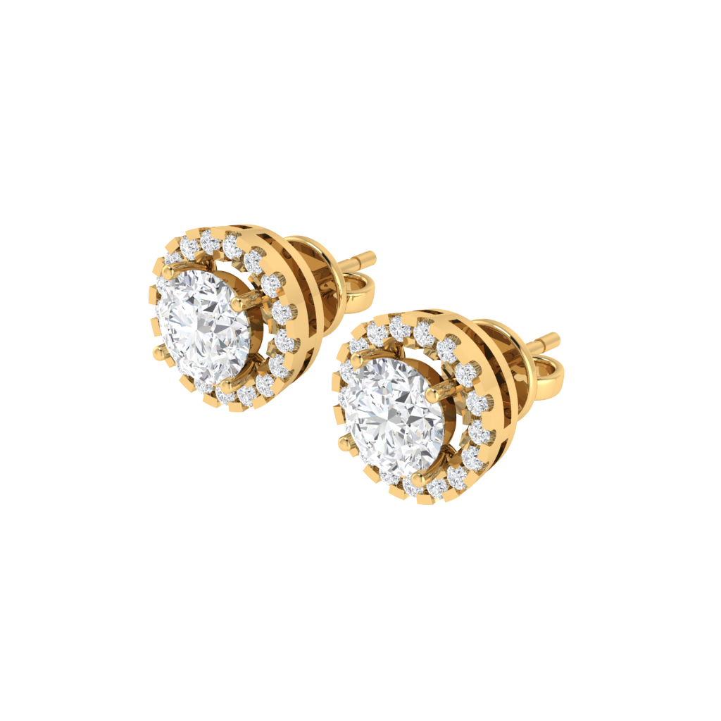 yellow gold plated sterling silver round shape cubic-zirconia stud earrings