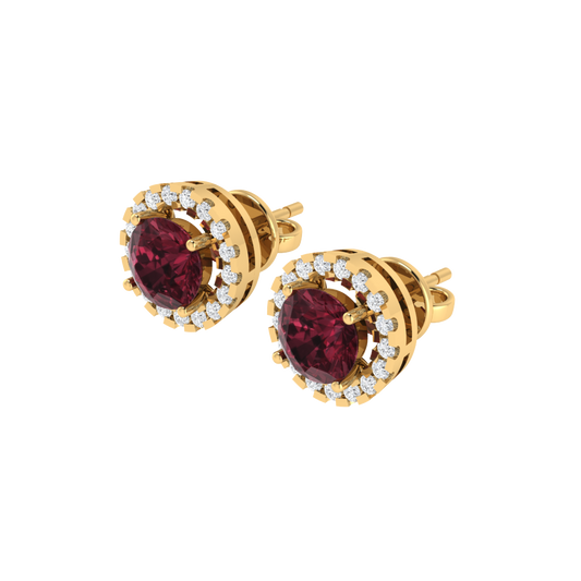 yellow gold plated sterling silver round shape garnet stud earrings