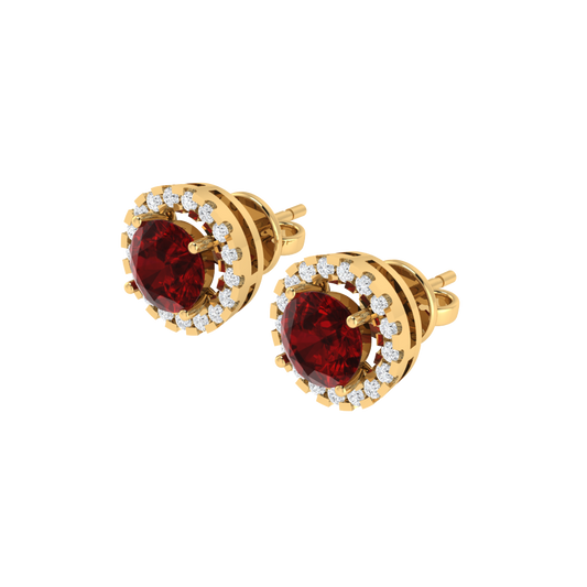 yellow gold plated sterling silver round shape ruby stud earrings