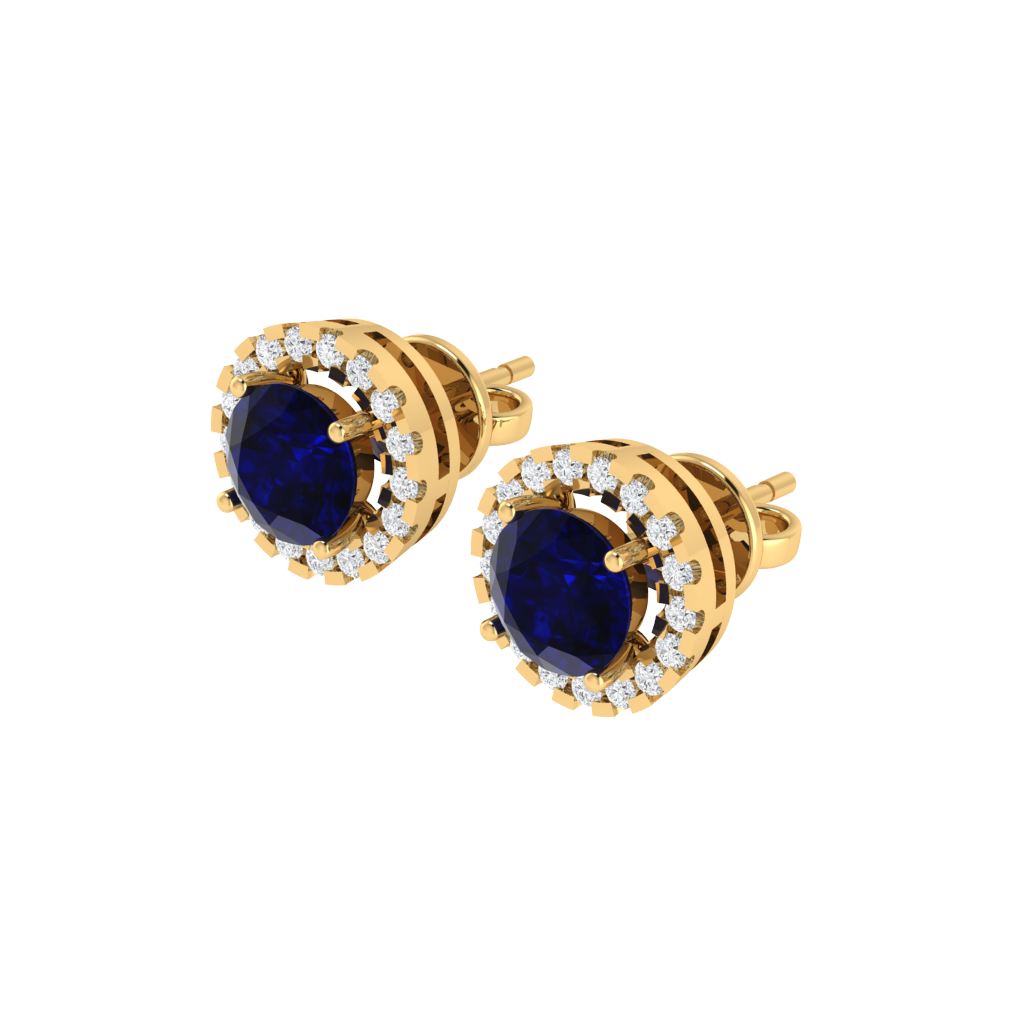 yellow gold plated sterling silver round shape sapphire stud earrings