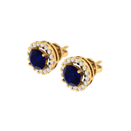 yellow gold plated sterling silver round shape sapphire stud earrings