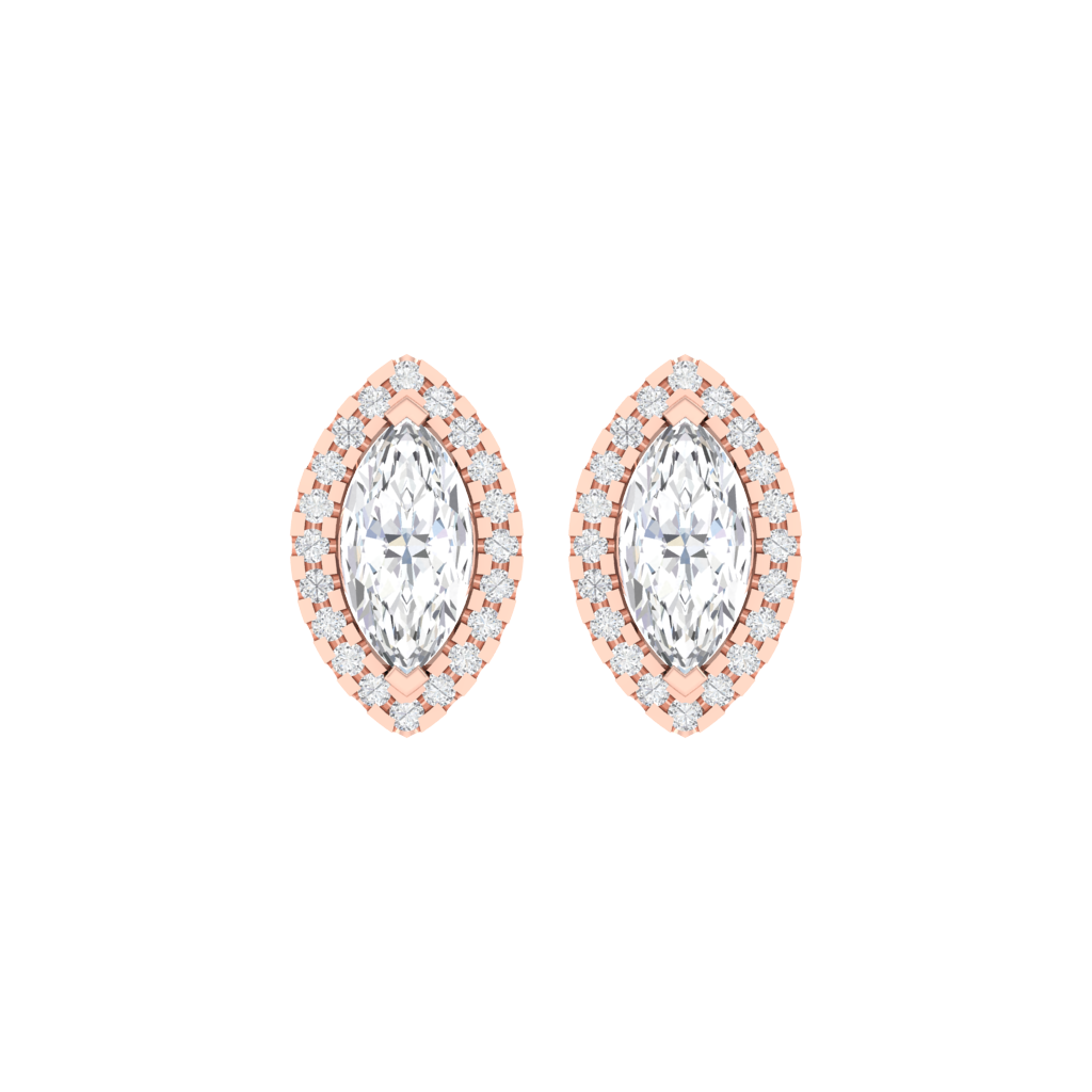 rose gold plated sterling silver marquise shape cubic-zirconia stud earrings