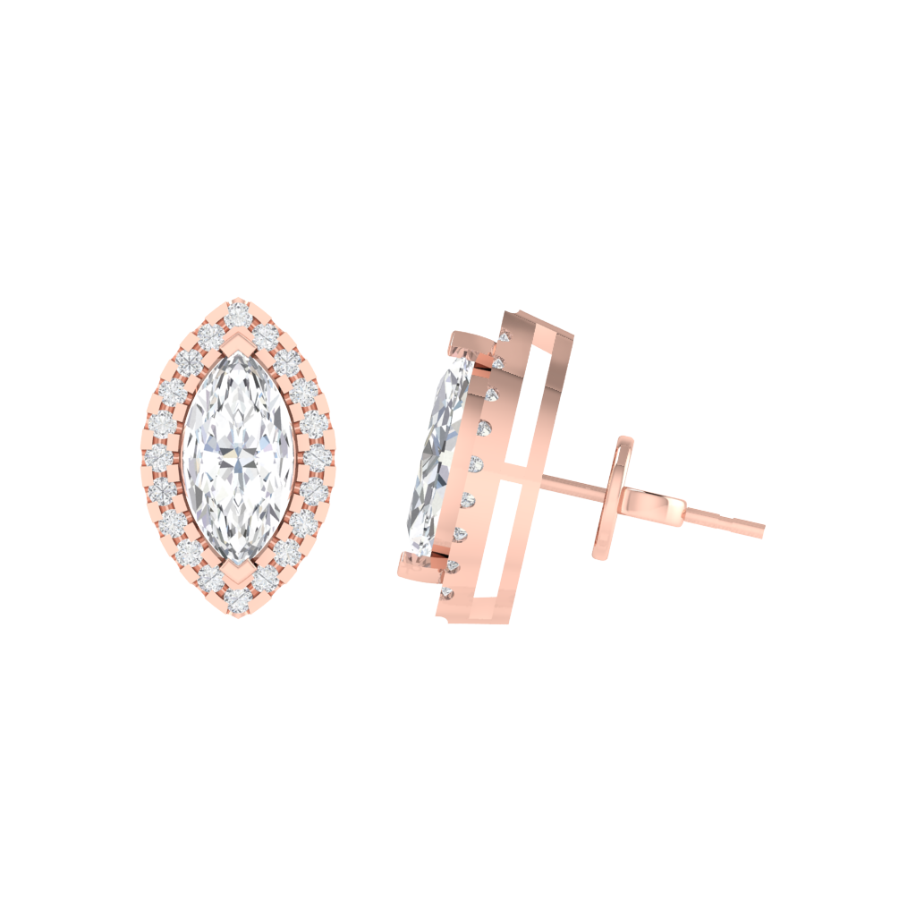 rose gold plated sterling silver marquise shape cubic-zirconia stud earrings