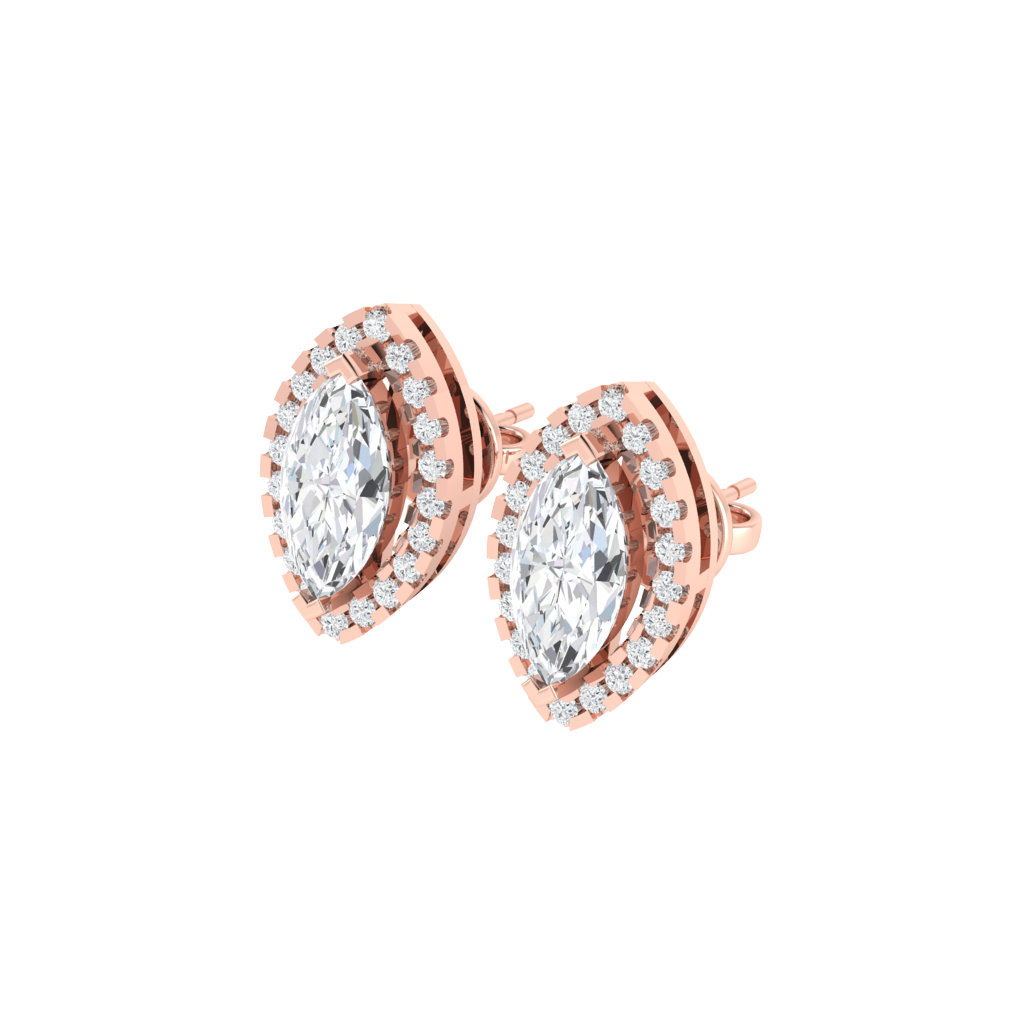 rose gold plated sterling silver marquise shape cubic-zirconia stud earrings