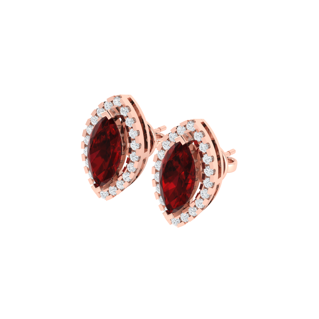 rose gold plated sterling silver marquise shape ruby stud earrings