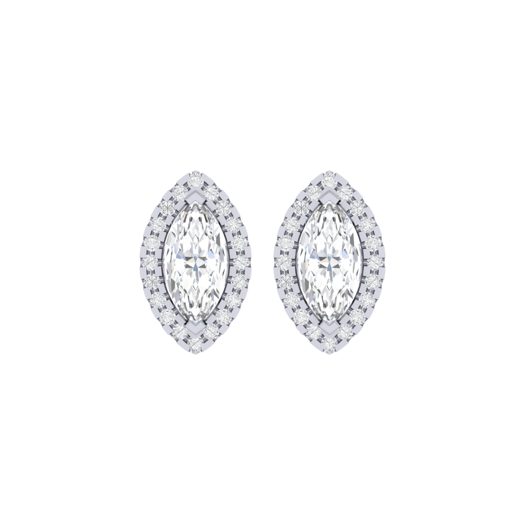 white gold plated sterling silver marquise shape cubic-zirconia stud earrings