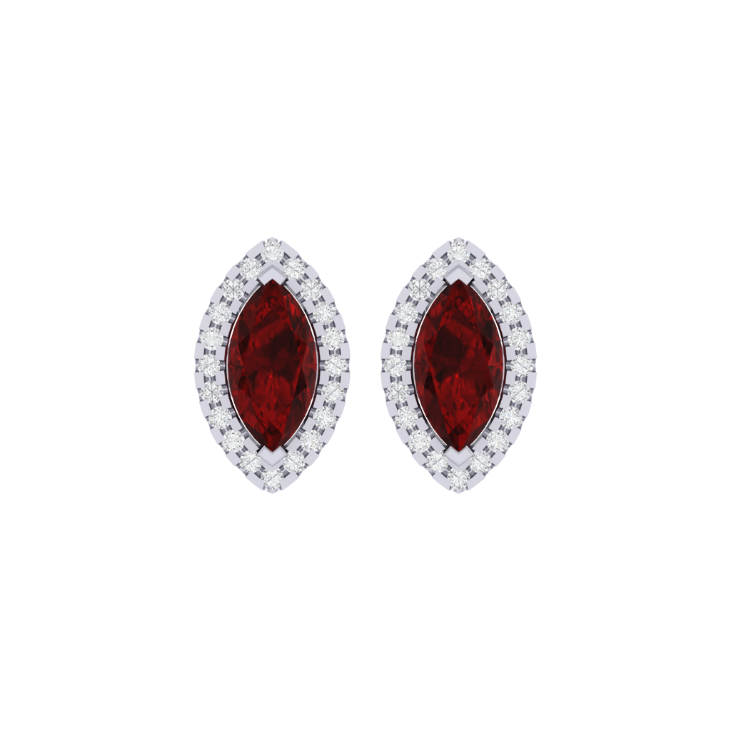 white gold plated sterling silver marquise shape ruby stud earrings