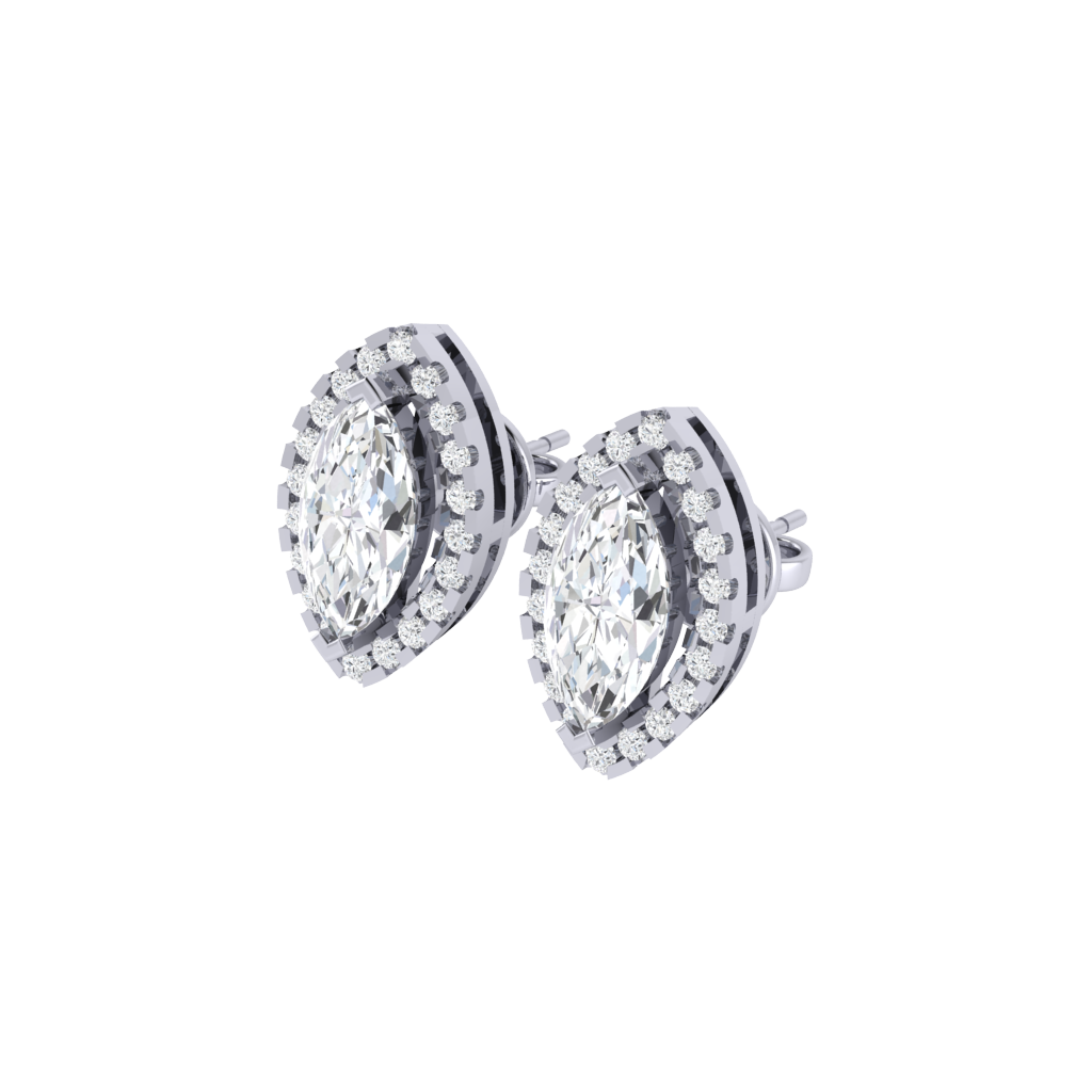 white gold plated sterling silver marquise shape cubic-zirconia stud earrings