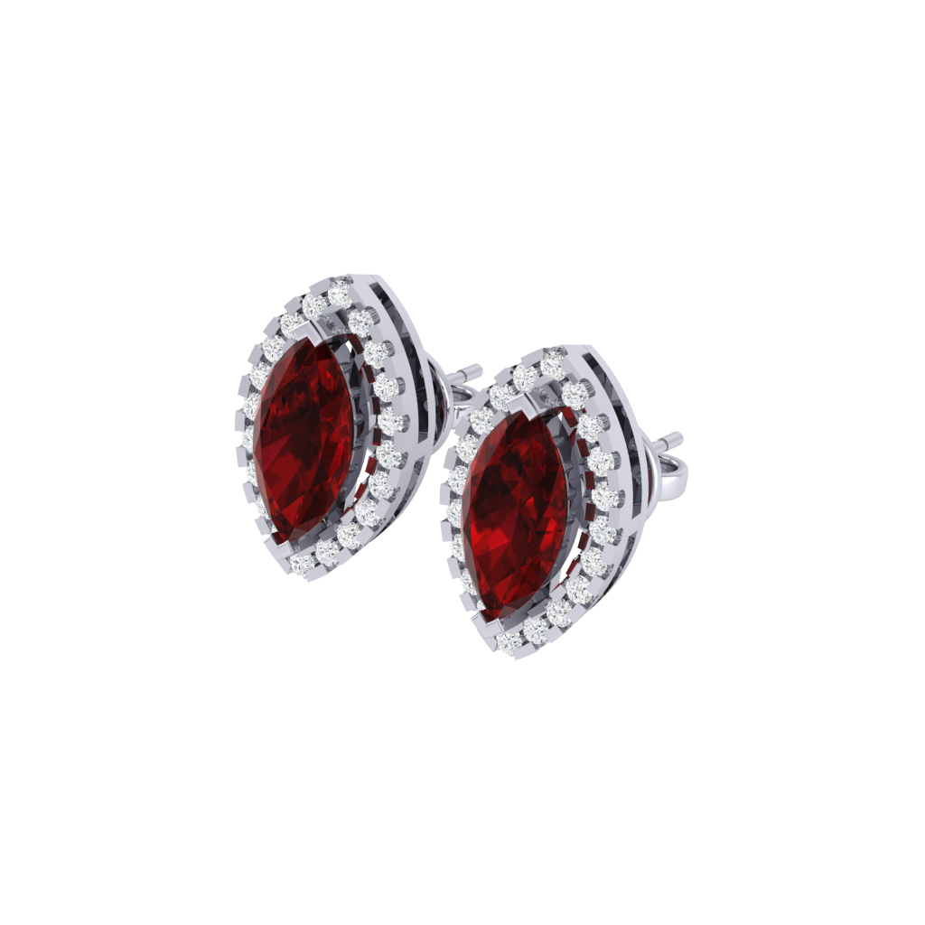 white gold plated sterling silver marquise shape ruby stud earrings