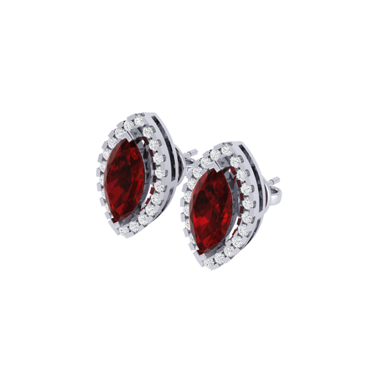 white gold plated sterling silver marquise shape ruby stud earrings