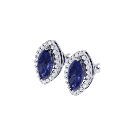 white gold plated sterling silver marquise shape tanzanite stud earrings