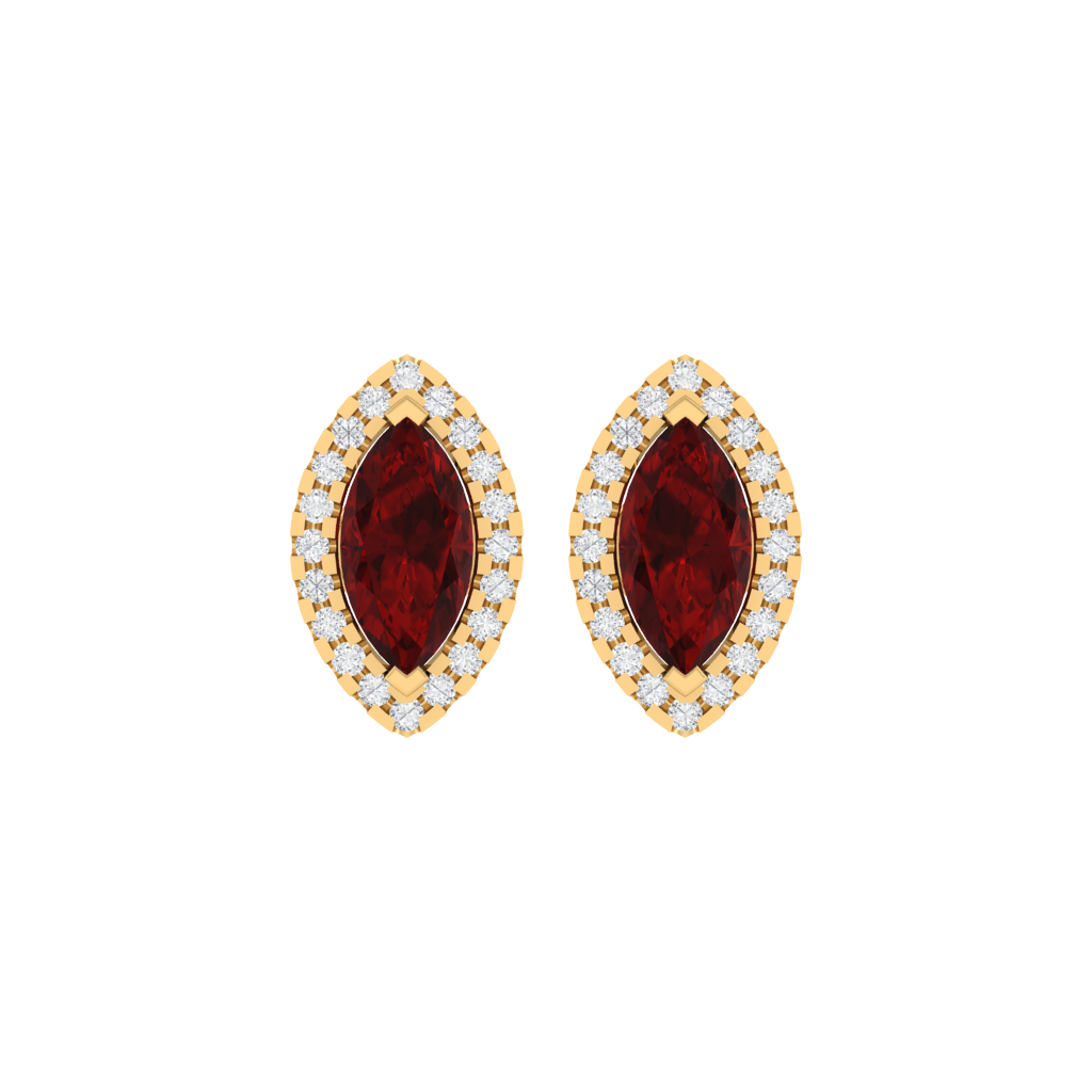 yellow gold plated sterling silver marquise shape ruby stud earrings