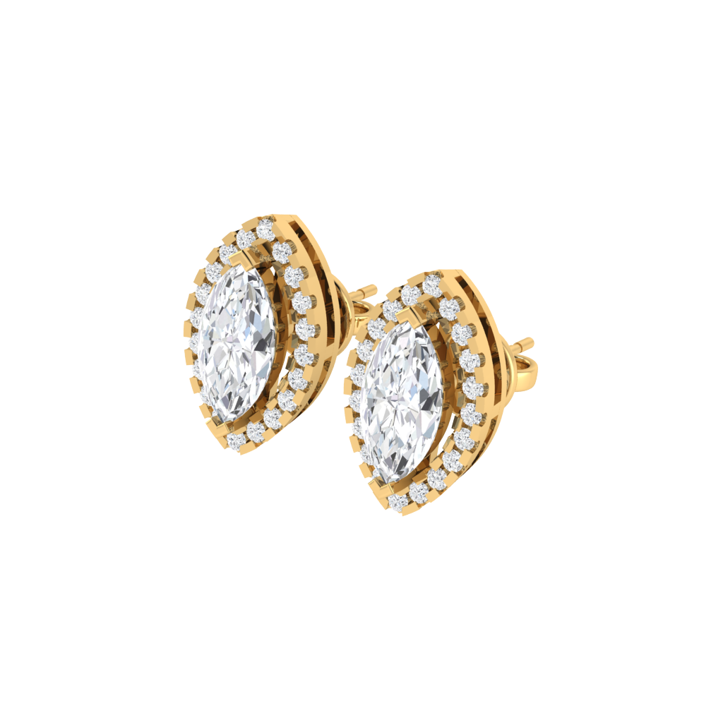 yellow gold plated sterling silver marquise shape cubic-zirconia stud earrings