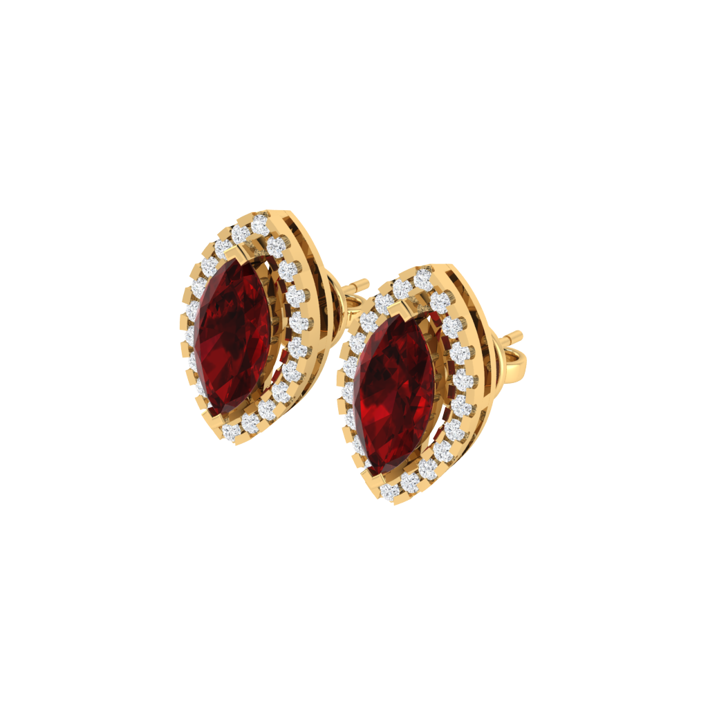 yellow gold plated sterling silver marquise shape ruby stud earrings