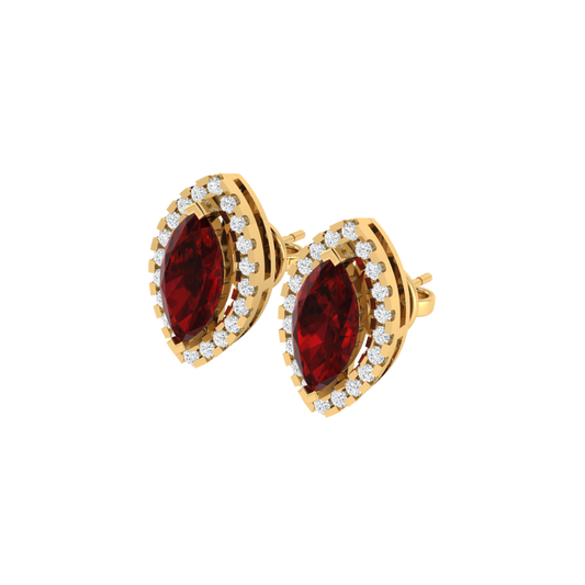 yellow gold plated sterling silver marquise shape ruby stud earrings