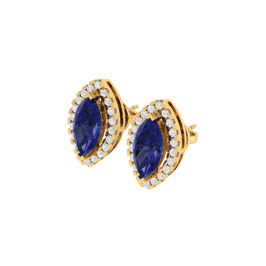 yellow gold plated sterling silver marquise shape tanzanite stud earrings