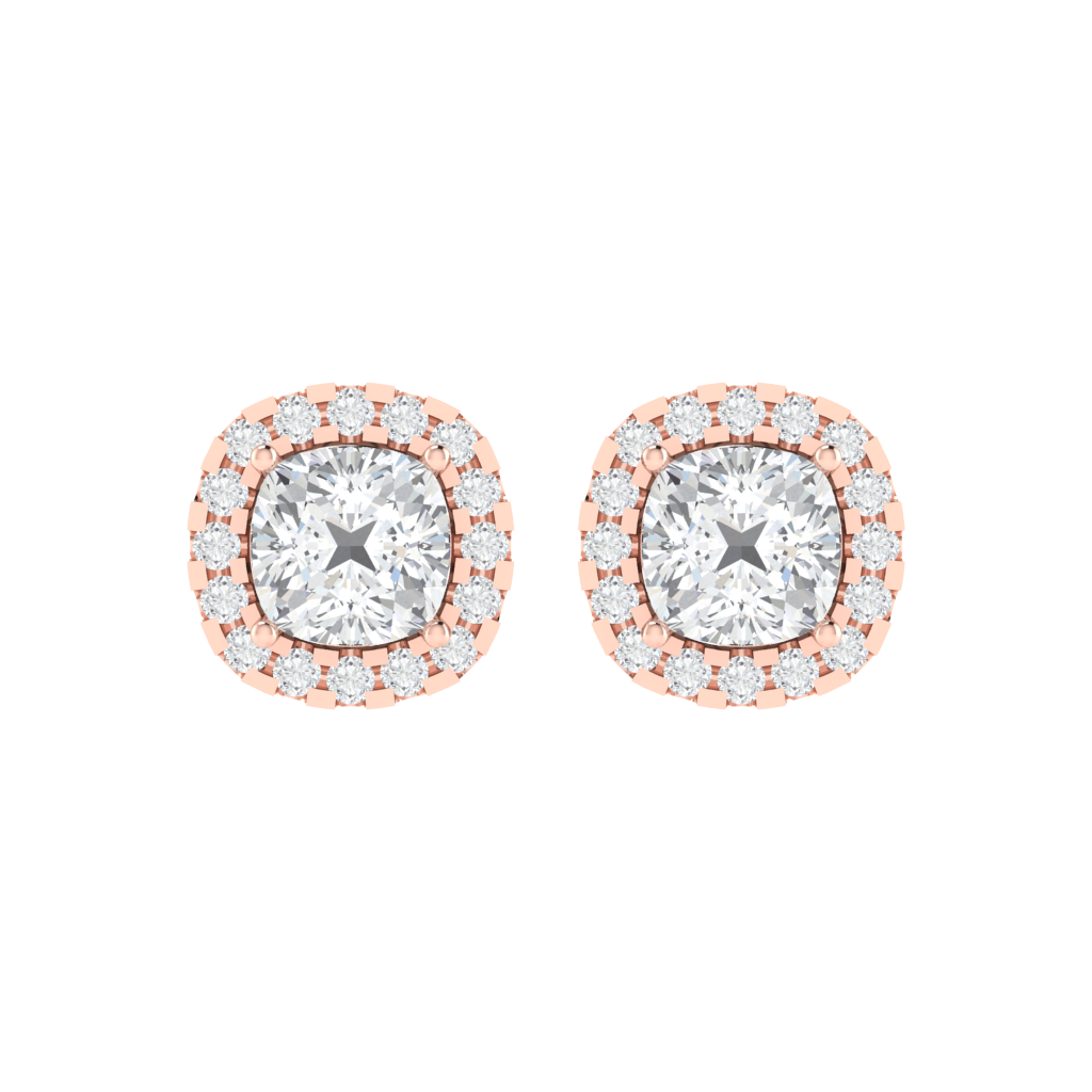 rose gold plated sterling silver cushion shape cubic-zirconia stud earrings