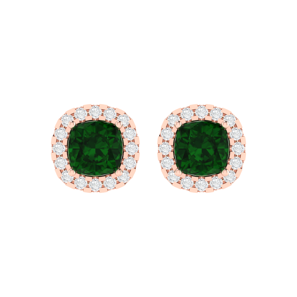 rose gold plated sterling silver cushion shape emerald stud earrings